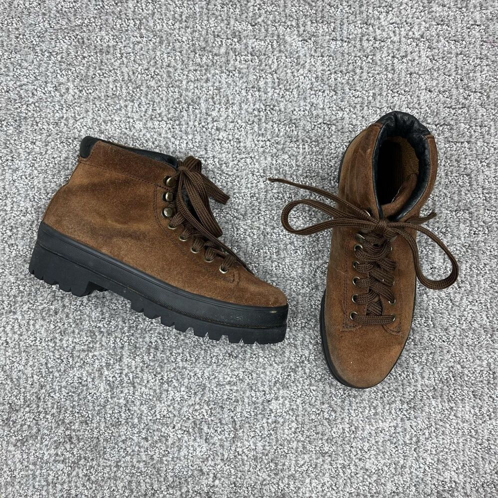 Vintage Cole Haan Suede Boots Women 5 Brown Lug Sole Platform Hiking Outdoor 90s